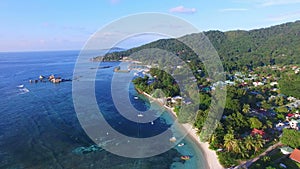 Aerial view of Jetty in La Digue Island (Anse la Reunion), Seychelles.