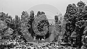 Aerial view of Jews Cemetery and Square of Miracles with snow, P