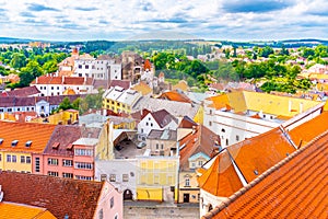 Aerial view of Jindrichuv Hradec from church tower, Czech Republic