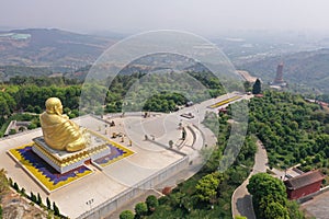 Aerial view of Jinpingshan park and giant Buddha in Mile city near Kunming, in Yunnan - China