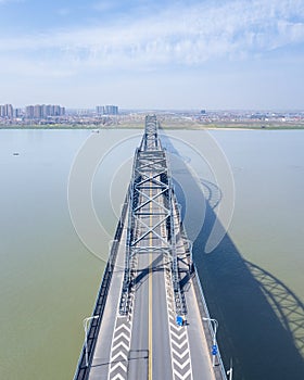 Aerial view of jiujiang yangtze river bridge