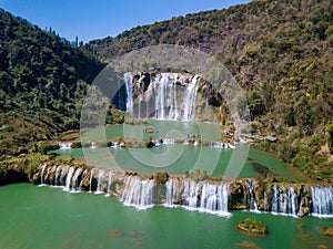 Aerial view of Jiulong waterfall, Luoping, Yunnan, China