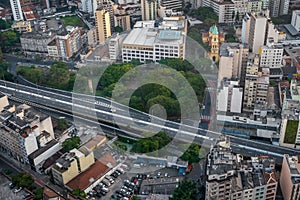 Aerial view Joao Goulart Elevated Highway Minhocao and Santa Cecilia Parish - Sao Paulo, Brazil photo