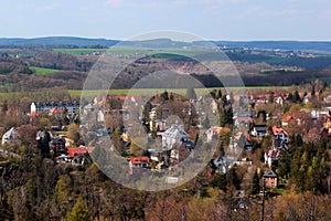 Aerial view of Jocketa, a village near the city of Plauen in the Vogtland region of Saxony, Germany