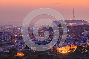 Aerial view of Jodhpur in twilight