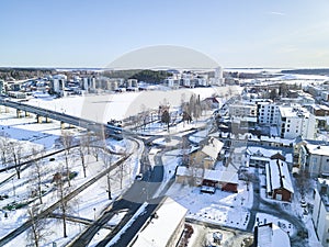 Aerial view of Joensuu, Pielisjoki river photo