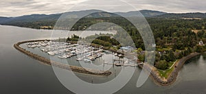 Aerial View of John Wayne Marina, Sequim, Washington.