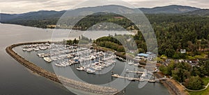 Aerial View of John Wayne Marina, Sequim, Washington.