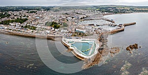 Aerial view of the Jubilee swimming pool and town of Penzance in Cornwall