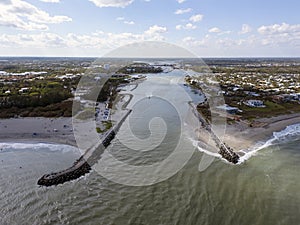 An aerial view of Jupiter Inlet in Florida