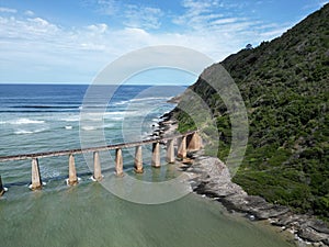 Aerial view of The Kaaimans River under a blue cloudy sky in South Africa photo