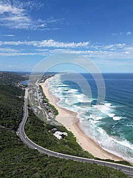 Aerial view of The Kaaimans River under a blue cloudy sky in South Africa photo