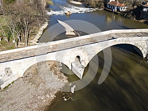 Aerial view of Kadin most - a 15th-century bridge, Bulgaria