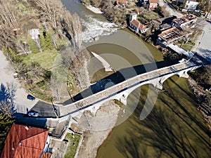 Aerial view of Kadin most - a 15th-century bridge, Bulgaria