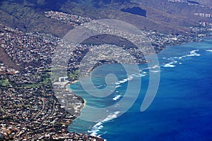 Aerial view of Kahala, and H-1 Highway, Pacific ocean, clouds, a photo
