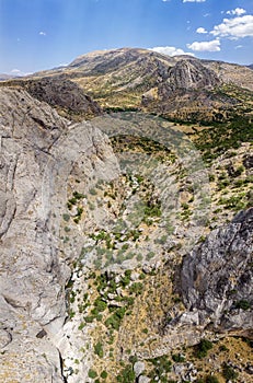 Aerial view of Kahta stream, river, close to Castle, Kalesi. Turkey