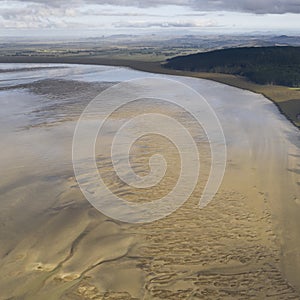Aerial view on the Kaipara Harbour mudflats close to Ruawai, New Zealand