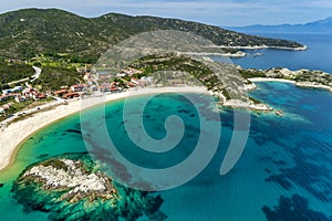 Aerial view of Kalamitsi beach on the Sithonia peninsula, in the Chalkidiki , Greece