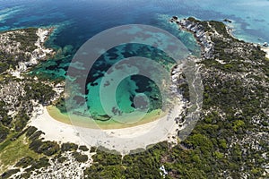 Aerial view of Kalamitsi beach on the Sithonia peninsula, in the Chalkidiki , Greece