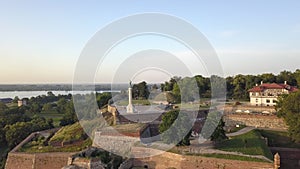 Aerial view of Kalemegdan fotress and most famous landmark in Belgrade, Pobednik