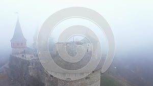 Aerial view of Kamianets-Podilskyi castle in Ukraine