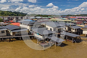 Aerial view of Kampong Ayer water village in Bandar Seri Begawan, capital of Brun