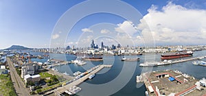 Aerial view of kaohsiung city and harbor. Taiwan.