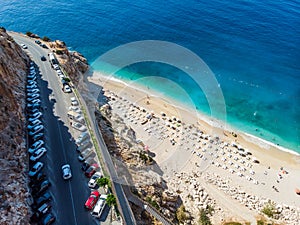 Aerial View of Kaputas Beach Mountain Way Turkish Mediterranean Coast in Antalya Province Kas / Turkey.