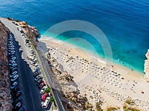 Aerial View of Kaputas Beach Turkish Mediterranean Coast in Antalya Province Kas / Turkey.