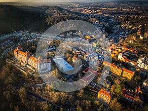 Aerial view of Karlovy Vary city in Czechia