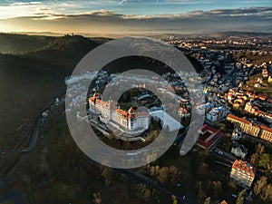 Aerial view of Karlovy Vary city in Czechia