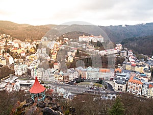 Aerial view of Karlovy Vary spa in Czech Republic