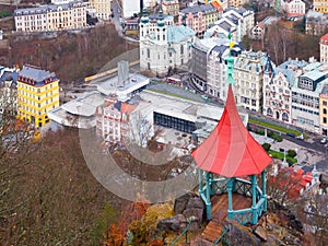 Aerial view of Karlovy Vary spa in Czech Republic