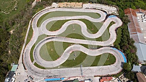 Aerial  view of kart race track. Speedway kart field