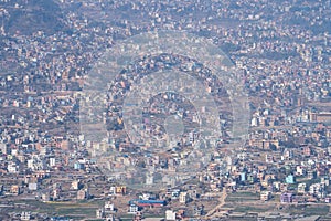 Aerial view of Kathmandu Valley in Nepal.