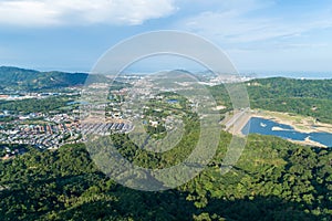 Aerial view of Kathu district Phuket Thailand from Drone camera High angle view