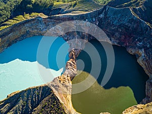 Aerial view of the Kelimutu volcano and its crater lakes, Flores, Indonesia