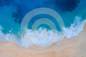 Aerial view of Kelingking Beach in Nusa Penida island, Bali in Indonesia.