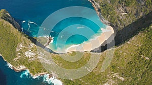 Aerial view Kelingking Beach on Nusa Penida Island, Bali, Indonesia photo