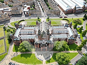 Aerial view of Kelvingrove Art Gallery and Museum, with its iconic red brick building