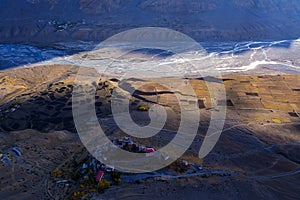 Aerial view of Key Monastery in Spiti Valley, Himachal Pradesh, India