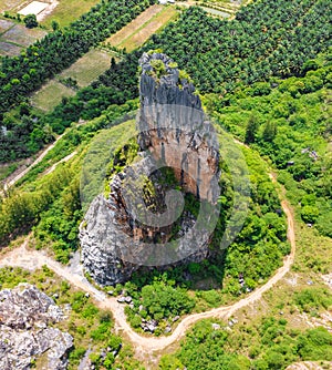 Aerial view of Khao Khuha mountain in Songkhla, Thailand