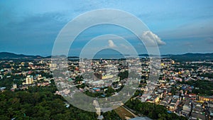 aerial view at Khao Rang viewpoint landmark of Phuket town.