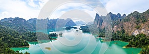 Aerial view of Khao Sok national park, in Cheow lan lake, Surat Thani, Thailand