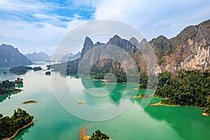 Aerial view of Khao Sok national park, in Cheow lan lake, Surat Thani, Thailand