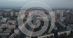 Aerial view of Kiev City. Flying over modern buildings at sunset. Urban City 4k 4096 x 2160 pixels