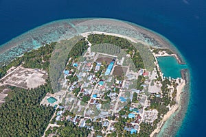 Aerial view of Kihaadhoo island in Baa Atoll of Maldives