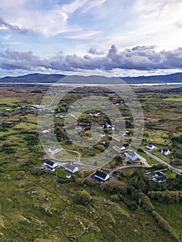 Aerial view of Kilclooney between Ardara and Portnoo in County Donegal, Ireland.