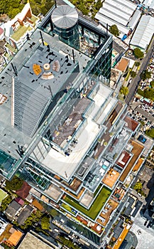 Aerial view of King Power Mahanakhon tower in Sathorn Silom central business district of Bangkok, Thailand