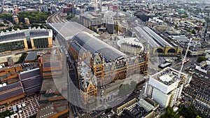 Aerial View of Kings Cross and St Pancras Railway Stations in London, UK